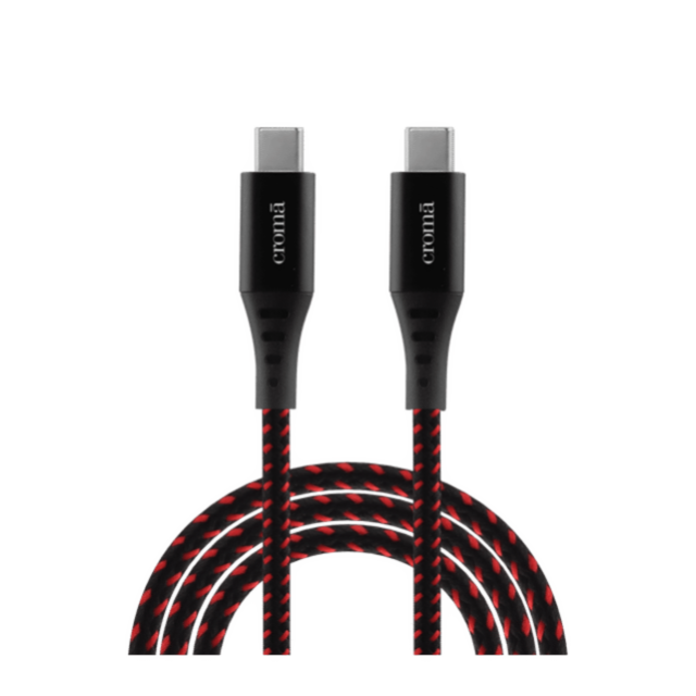 Croma Type C to Type C 3.3 Feet (1M) Cable (Nylon Braided, Red)